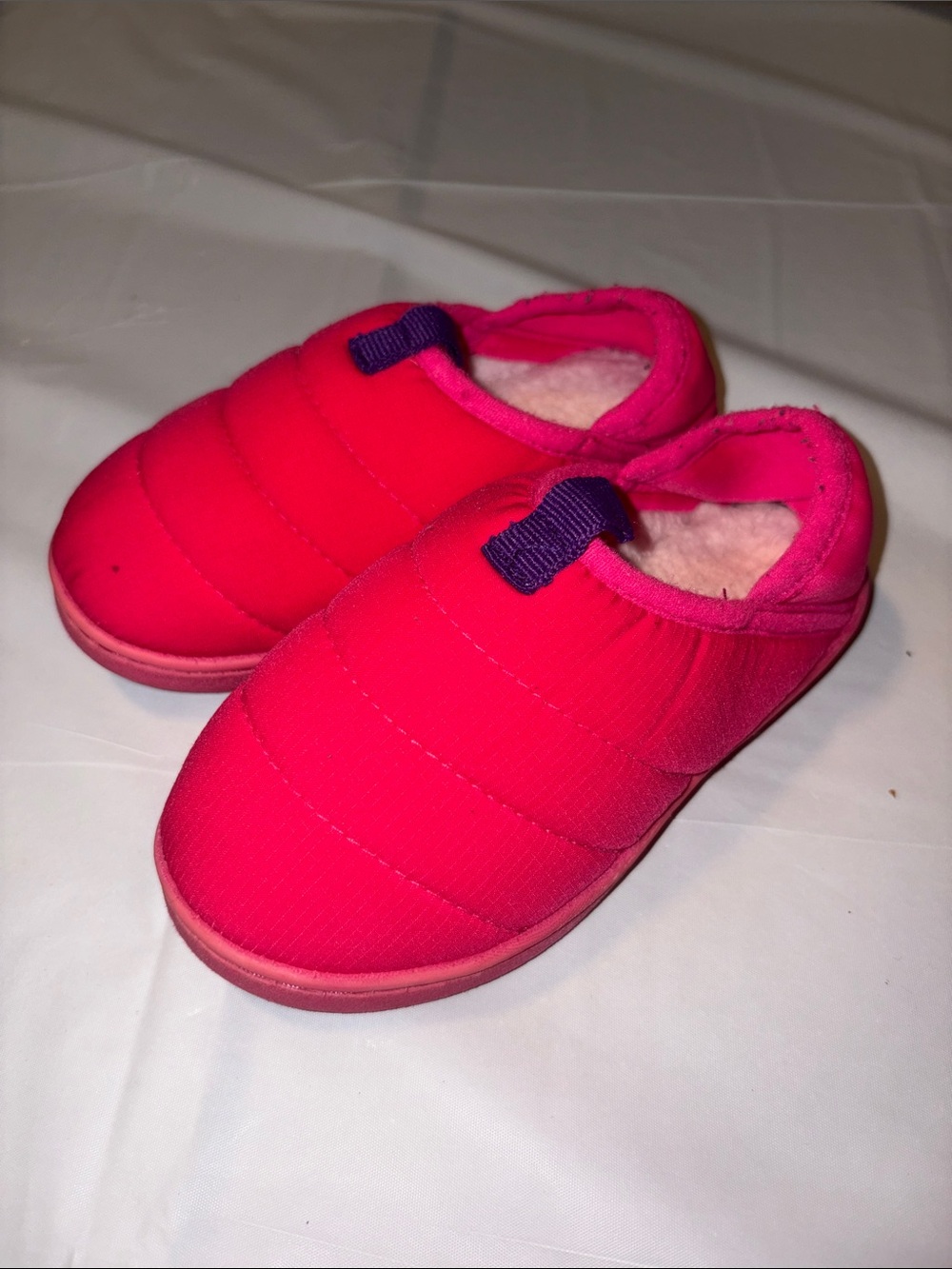 wonder nation Hot Pink Quilted Slip-On Kids Slippers with Purple Pull Tab